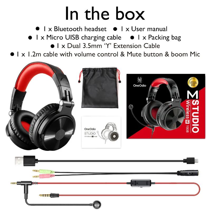 Oneodio проводные беспроводные Bluetooth наушники с микрофоном, регулятор громкости, стерео Bluetooth игровая гарнитура для телефона, компьютера, ПК, геймера