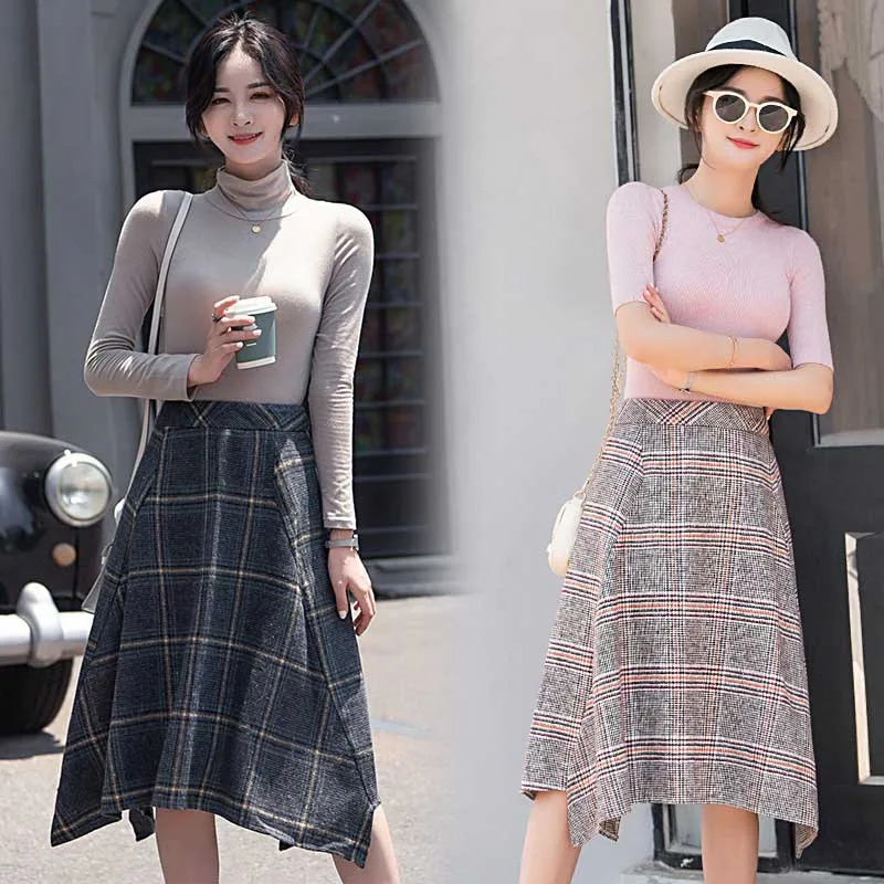 2020 женские зимние шерстяные юбки для девочек Для Шерстяное клетчатое элегантный