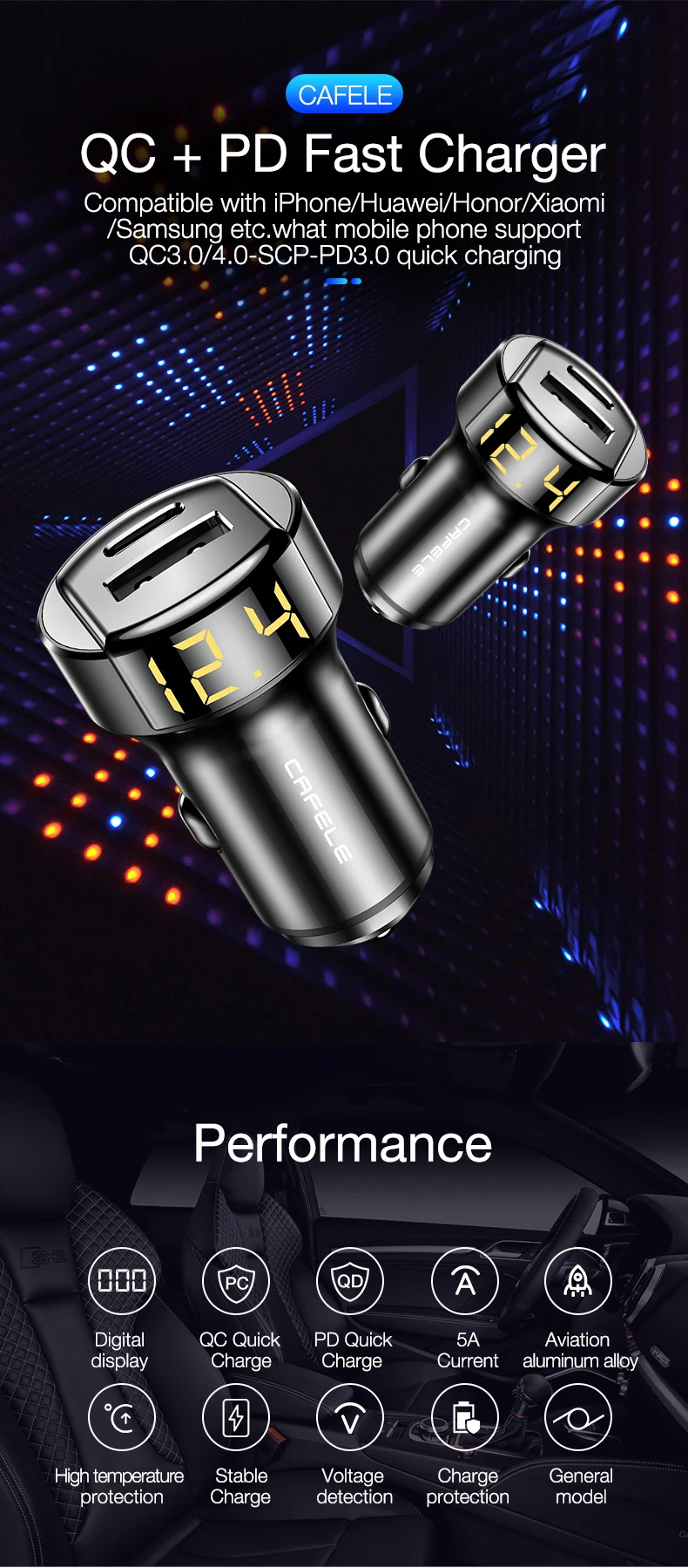 Cafele Quick Charge 4,0 3,0 USB Автомобильное зарядное устройство для iPhone Xiaomi huawei QC4.0 QC3.0 Авто Тип C PD быстрое автомобильное зарядное устройство для мобильного телефона