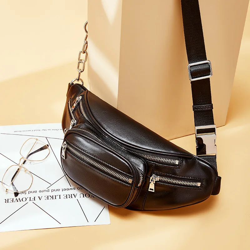 Модные брендовые женские нагрудные сумки из натуральной кожи на цепочке