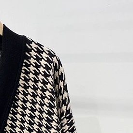 

2020 New Houndstooth Pattern Lazy Style Wild Loose V-neck Knitted Cardigan