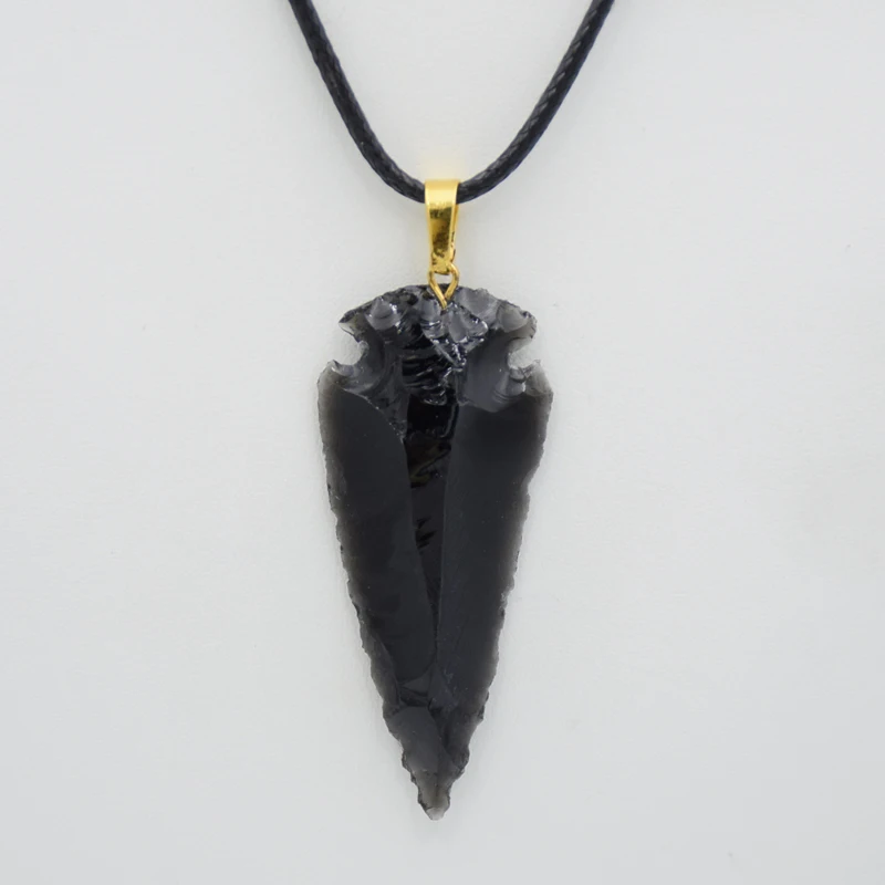 Мужской в панк-стиле подвески из необработанного черного обсидиана