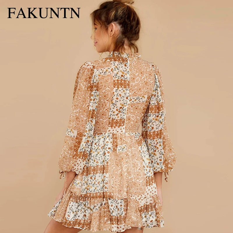 

Women's Mini Dress 2021 Spring Summer Long Sleeve Chiffon Print Robe Elegant Casual Vintage New Year's Dresses 2021 Vestidos