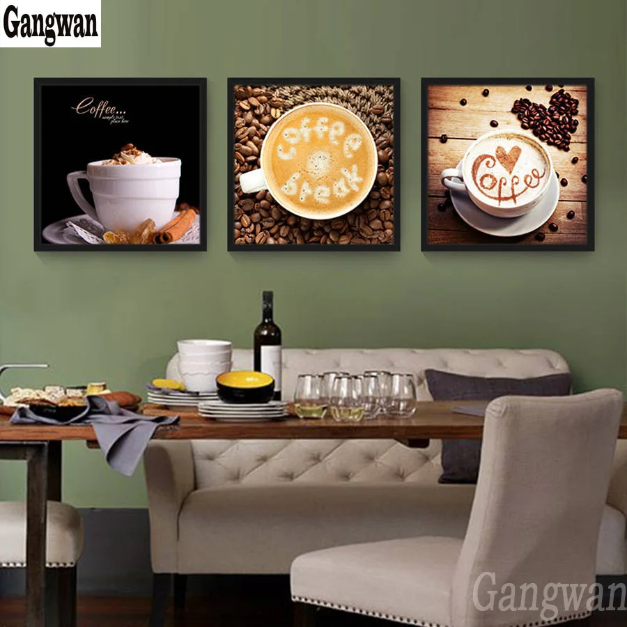 

5D Diy Diamond Painting Retro Coffee Cross Stitch Full Square Rhinestone Pictures 3d Embroidery Mosaic Needlework 3 pcs decor