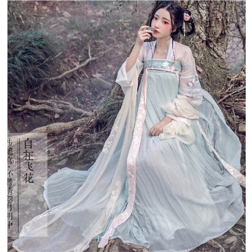 11 цветов винтажное женское платье Hanfu с квадратным воротником костюм Тан набор