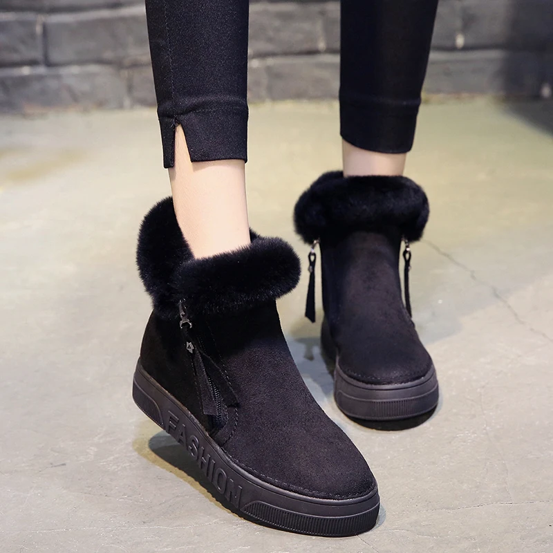 

Women's Winter Ankle Boots Zipper Flock Platform Snow Ladies Plush Sneakers Casual Flat Shoes Woman Footwear Rubber Botas Mujer