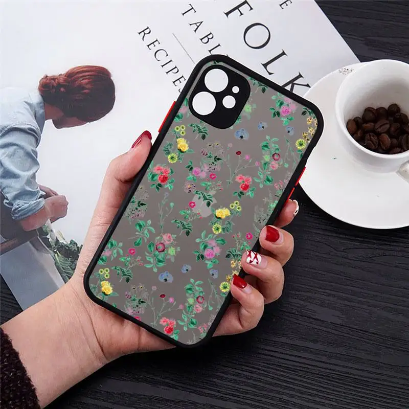 

Fashion Cute Flowers Phone Case matte transparent For iphone 7 8 11 12 plus mini x xs xr pro max cover