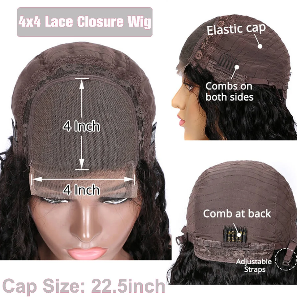 

4*4 Closure Wig Short Bob Wig Fringe Wig With Bangs Lace Front Human Hair Wigs For Women Remy Brazilian Hair