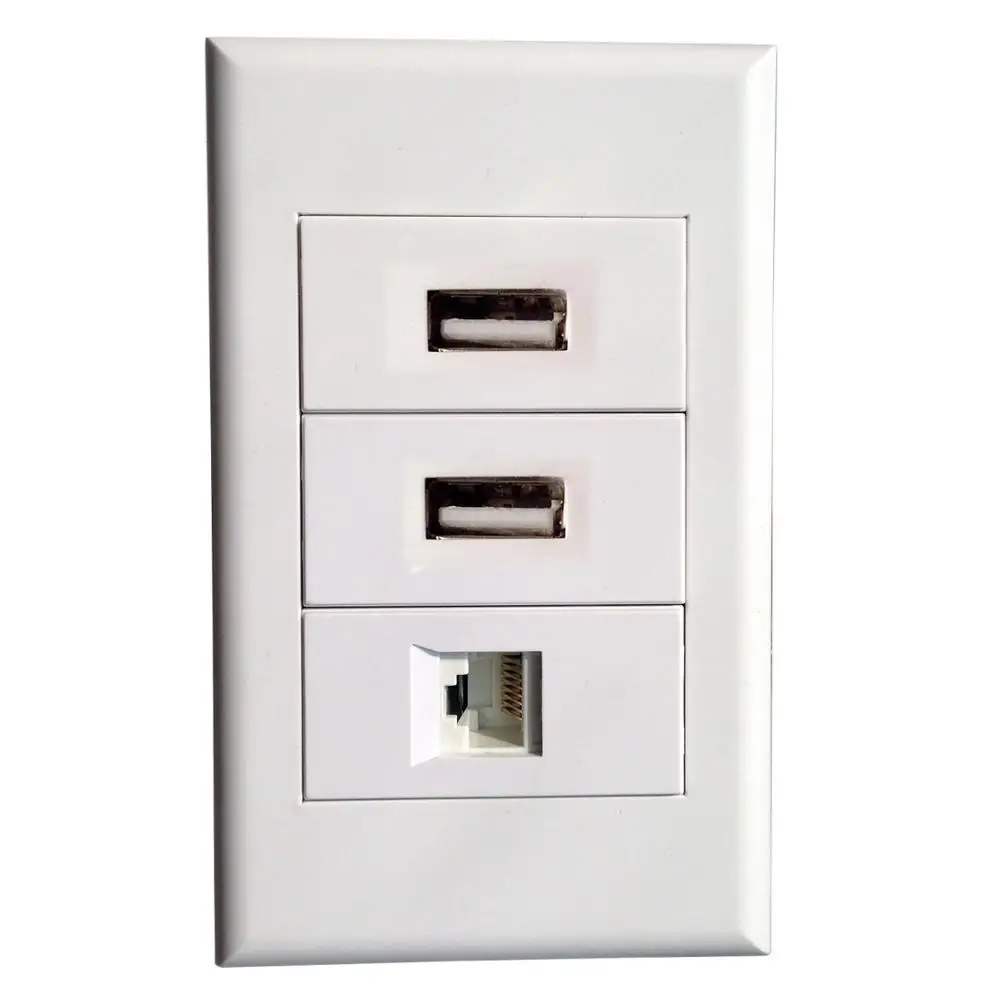Настенная пластина с портом USB + RJ45 Белая настенная Монтажная лицевая Ethernet Keyston