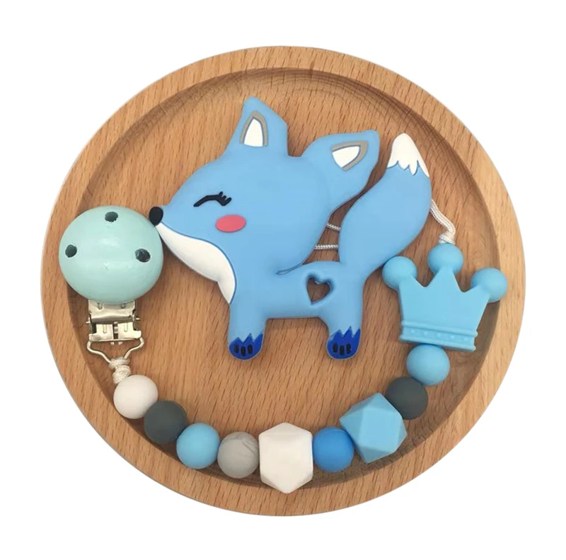 teether and chain Детские трофеи без БФА, силиконовый набор грызунов, цепочка для Соска с лисой для детского Соска-подвеска, держатель для сосков, детские игрушки для прорезывания зубов - Цвет: teether and chain