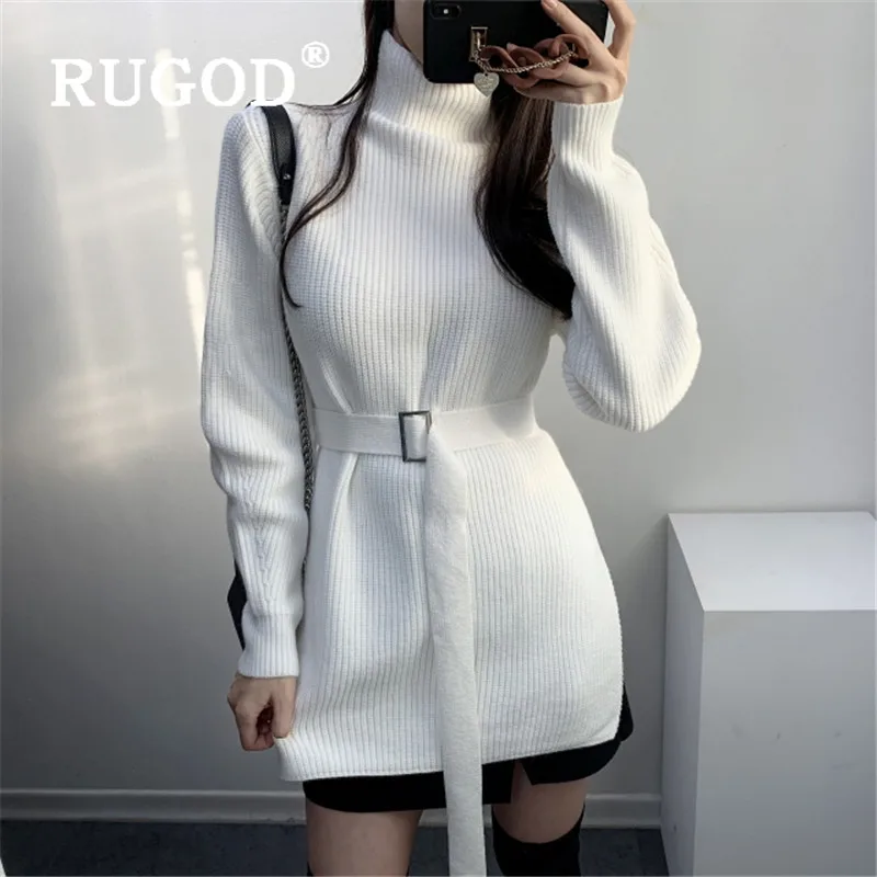 RUGOD Пояс Ретро корейское платье средней длины однотонный топ с длинными рукавами