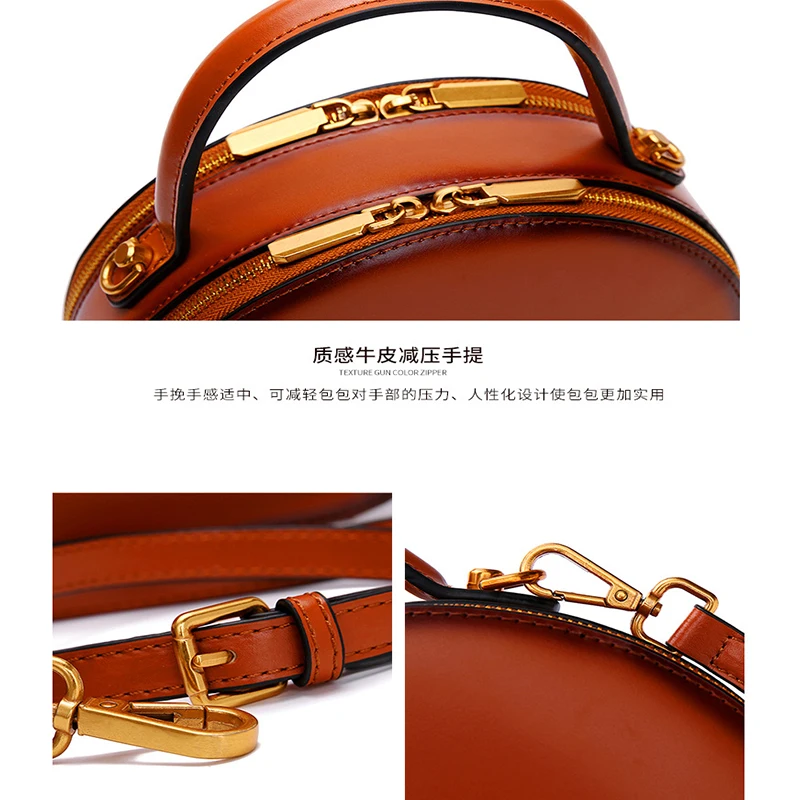 

First Layer Cowhide Genuine Leather Bags for Women's RetroHandbag Messenger Bag Female Small Bag Fashion Round Bag