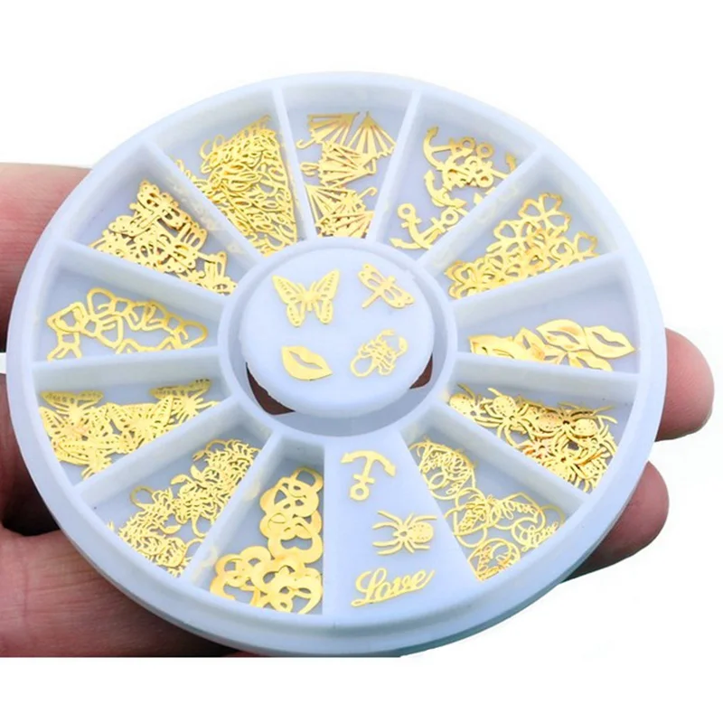 12 моделей новые 3D украшения для дизайна ногтей золотые Пластыри инструменты в