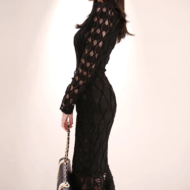 Robe en dentelle pour femmes, nouvelle collection automne et hiver, mode femme, tempérament, slim, sac amincissant, hanche queue de poisson, gaine, bureau