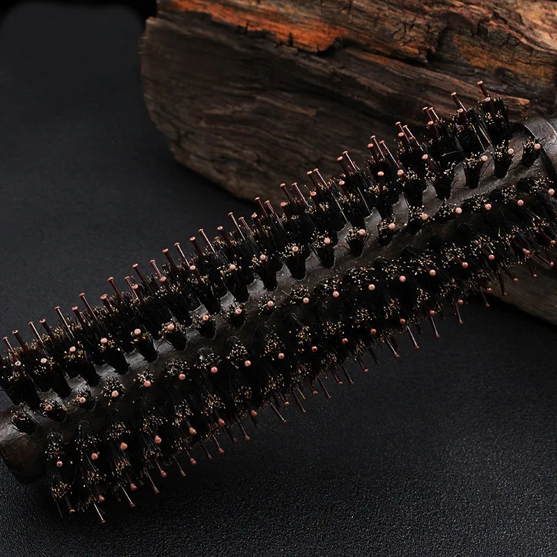 1 шт. круглая расческа с натуральной щетиной и нескользящей деревянной ручкой |