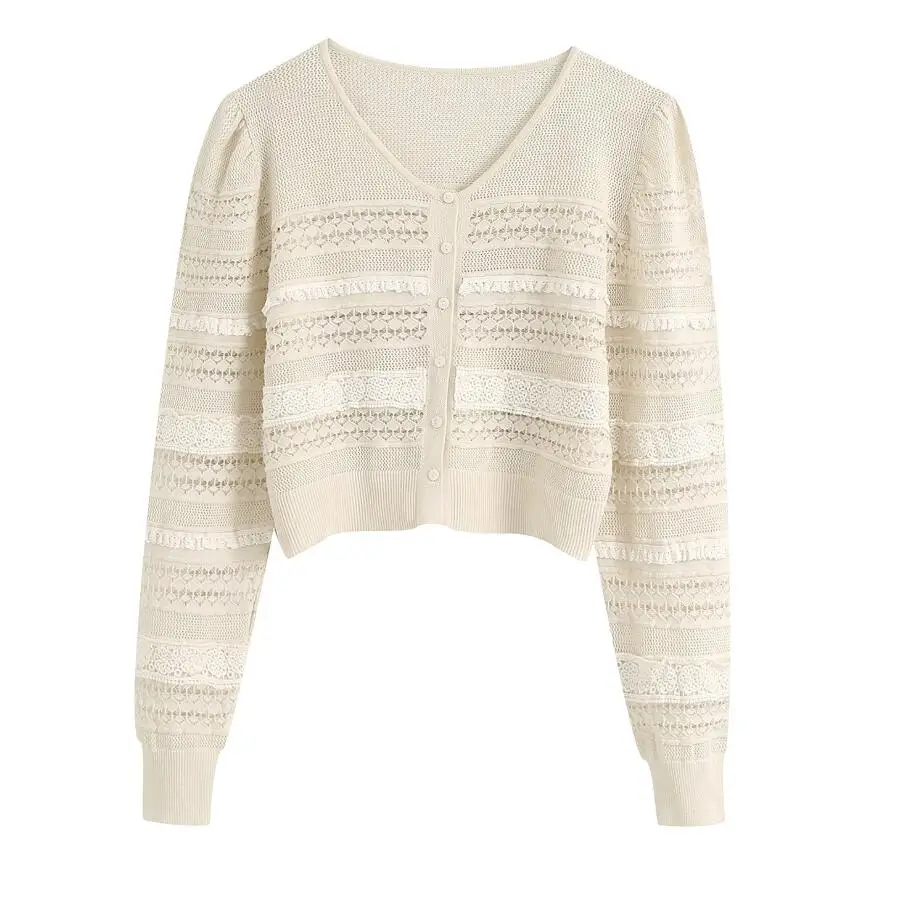 

Новинка, женский модный вязаный свитер с кружевами, повседневный тонкий свитер, Женский однобортный свитер с длинным рукавом, шикарные топы