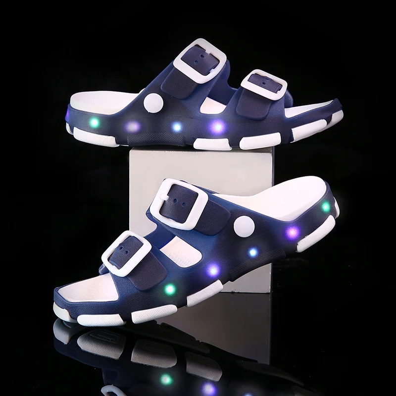 Уникальные дизайнерские цветные тапочки комнатные детские со светодиодной