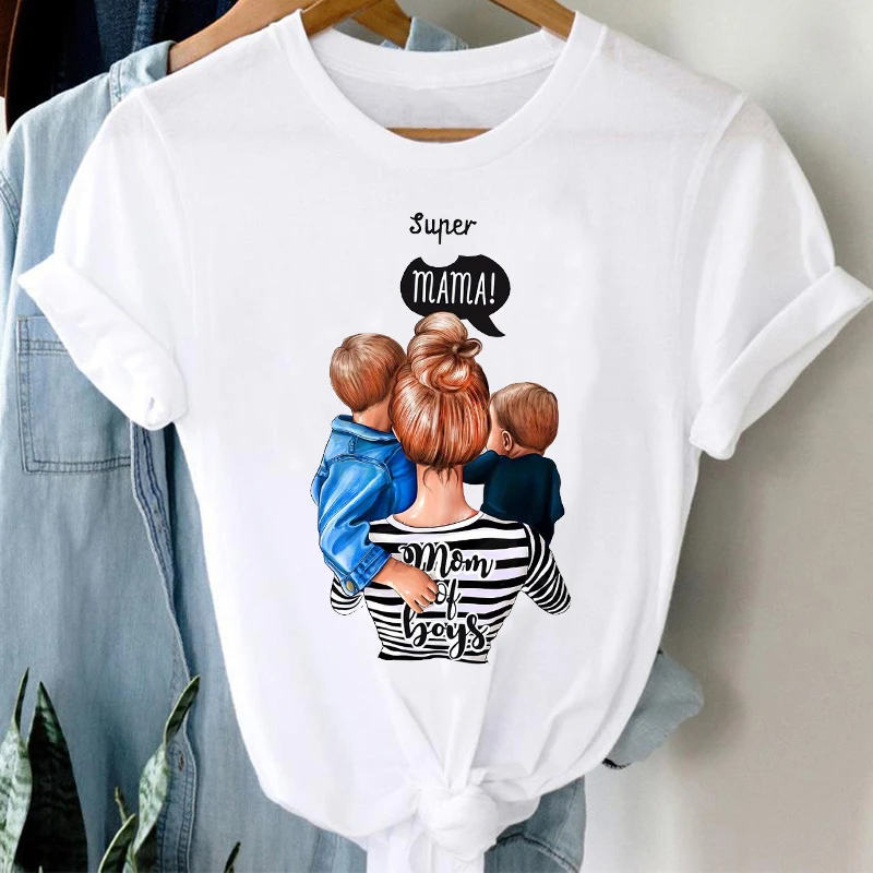 

Spring Summer Boy Son Happy Cartoon Mom Mother Mama Clothes Stylish Tshirt Top Lady Print Girl Tee T-Shirt Women T-shirts