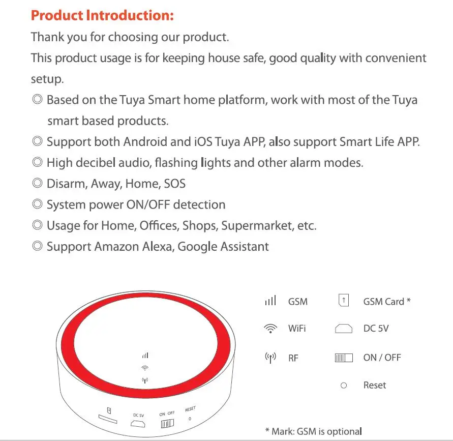 Wofea Tuya Wifi GSM вспышка стробоскоп охранная сигнализация 110 дБ звук и светильник SMS автоматический набор приложение push работа с alexa google home