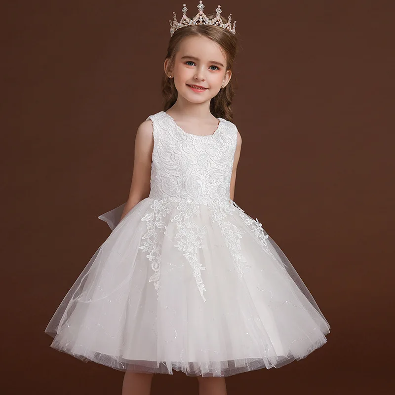 

Kids Princess Dress for Girls Lace Flower Sleeveless Party Fluffy Tulle Kids Dress Girls Clothes 4-12Y TZ650