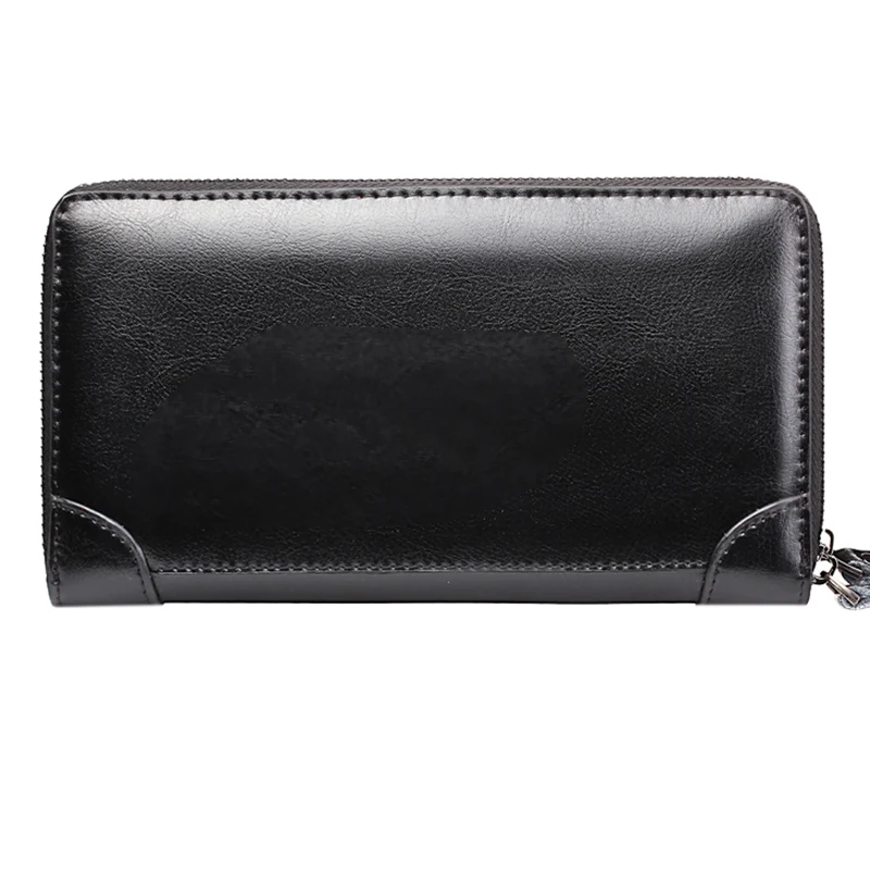 

WEIXIER Brand New Men's Business Double Zipper Wallet Clutch Bag PU Oil Waxed Leather Long Largeclutch Purse Coin Bag