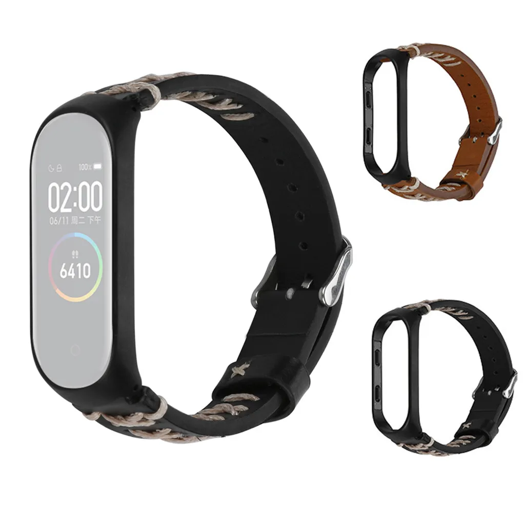 Сменный кожаный браслет Ouhaobin для Xiaomi Mi Band 4 металлический корпус умных