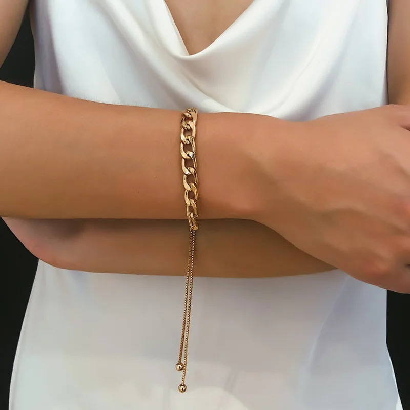 Винтажный Модный регулируемый металлический толстый браслет-цепочка для женщин