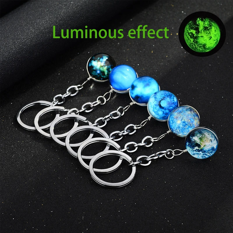 

Earth Space Galaxy Universe Key chain Moon Star Glass Ball Planet Key Rings Solar Cartoon Pattern Jewelry Keychain космос