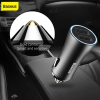 baseus brand dual port usb car charger 2 4a fast charge metal mini usb carcharger smart light car phone charger for mobile phone