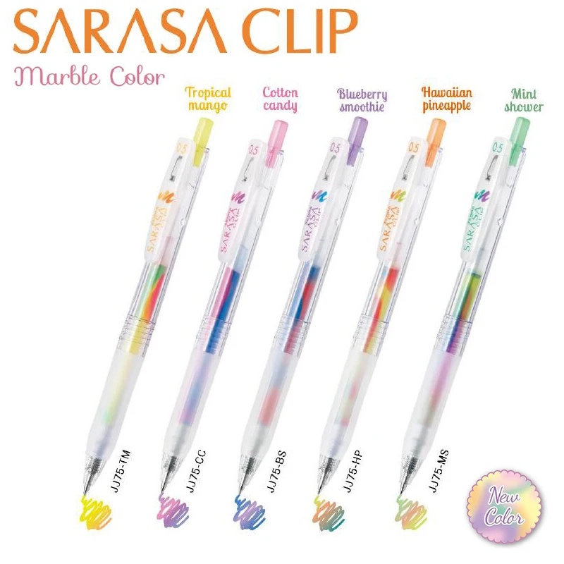 

5pcs New Japanese Zebra Marble Pen Sarasa Mix Color Gel Pen 0.5mm Scrapbooking Pens Kawaii School Supplies Cute Stationary JJ75