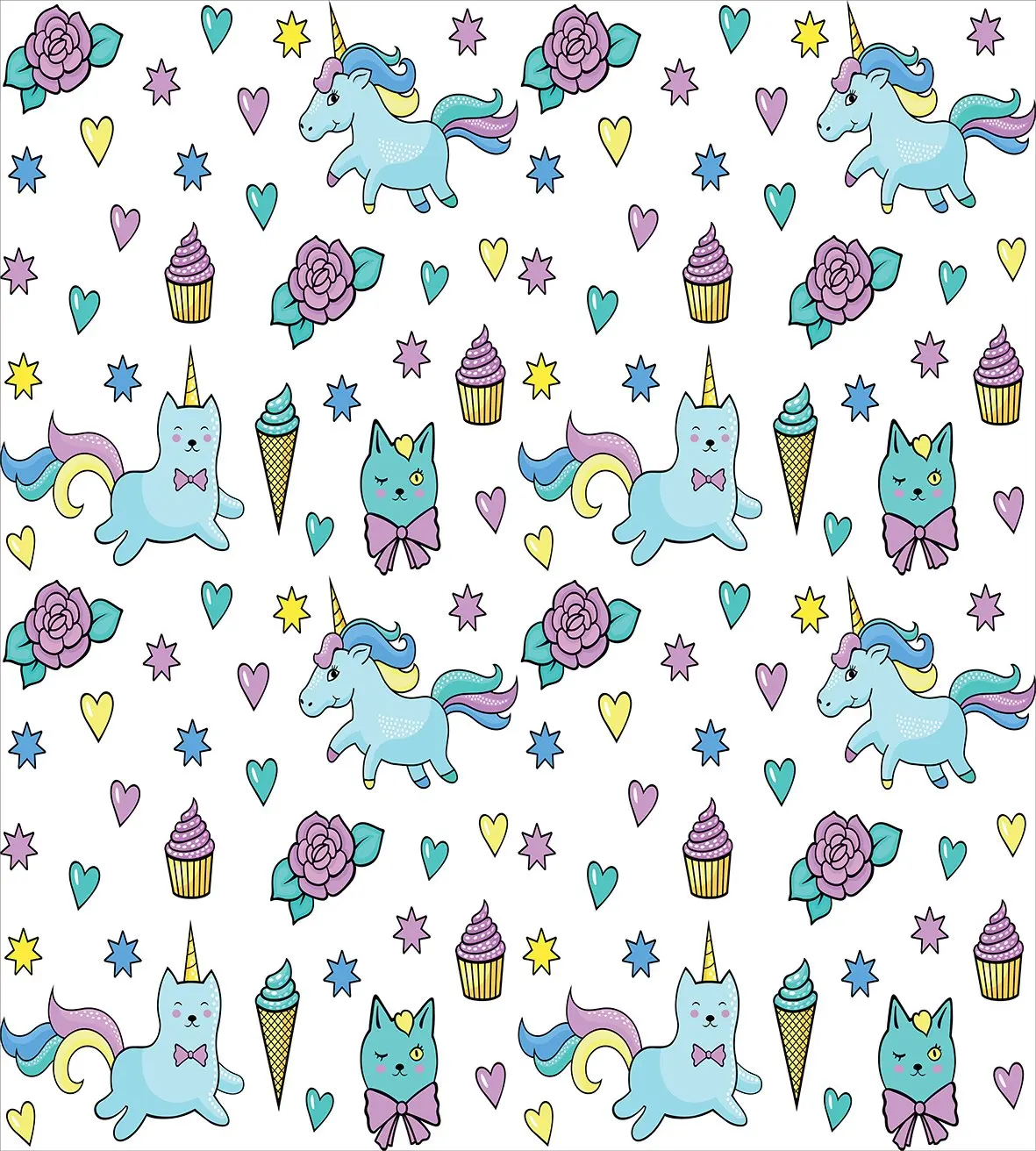 Единорог Cat постельное белье в полоску для девочек с сердечками цветами и