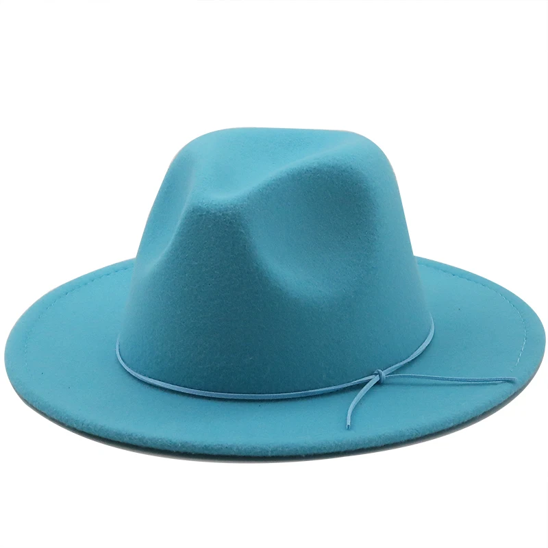 

Wide Brim Fedora Hat For Women Solid Color Wool Felt Hat For Men Autumn Winter Panama Gamble Yellow Jazz Cap 56-61cm