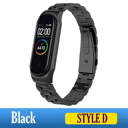 Style D Black Металлический ремешок на руку для Xiaomi mi ремешок 4 ремни из нержавеющей стали mi Band 4 Аксессуары для браслета mi Band 4 розовый mi band 4 серебристый - Цвет: Style D Black