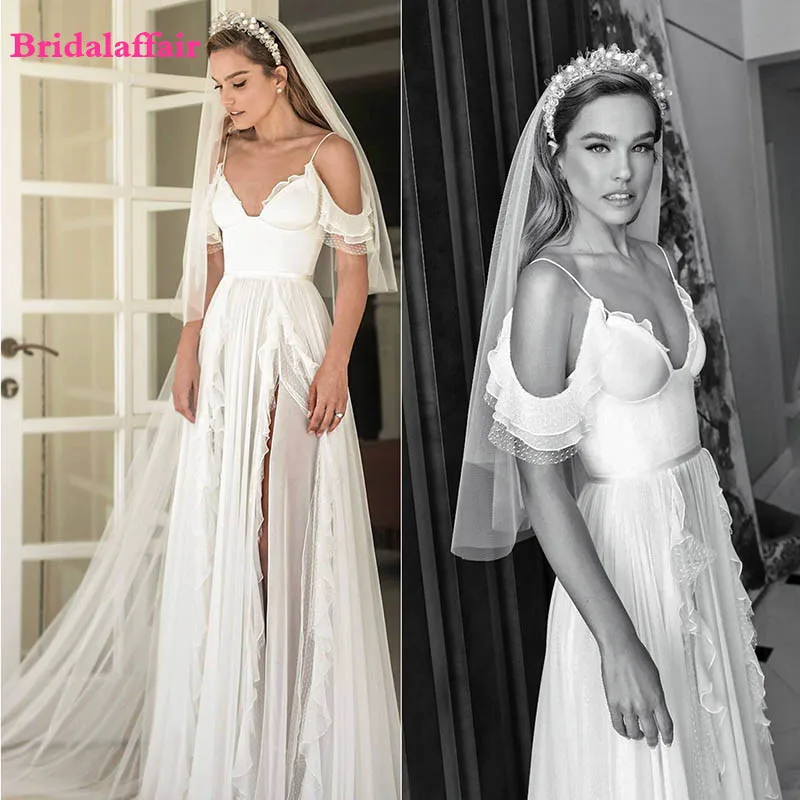

Vestido de noiva Chiffon wedding Dress Spaghetti Straps Wedding Dresses 2021 Bridal Gown Floor Length robe de soiree