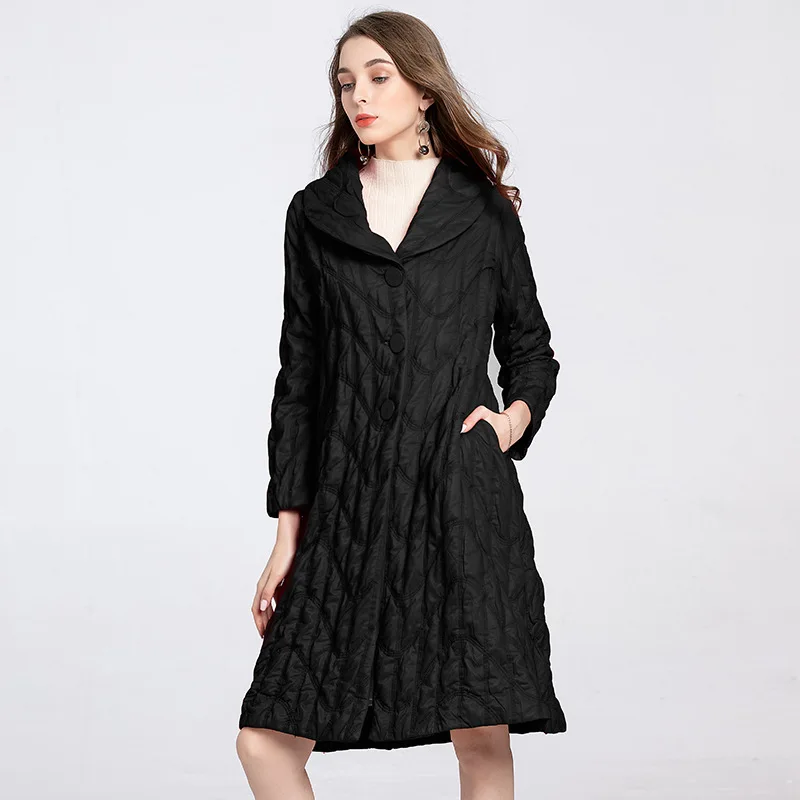 

Пальто женское зимнее, с отложным воротником, на трех пуговицах, свободное, эластичное, с длинными рукавами, плиссированное, размера плюс