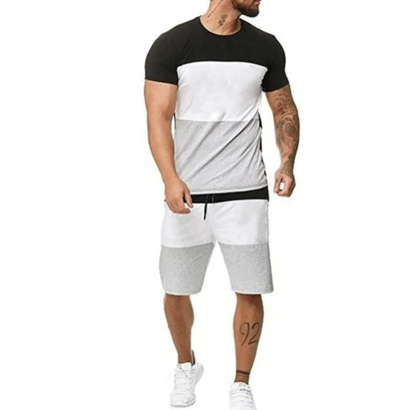 Men's Clothing Set Summer Cotton O-neck Striped T-shirts Camisetas +Half Pants Tracksuit Ropa Hombre Short Homme Male