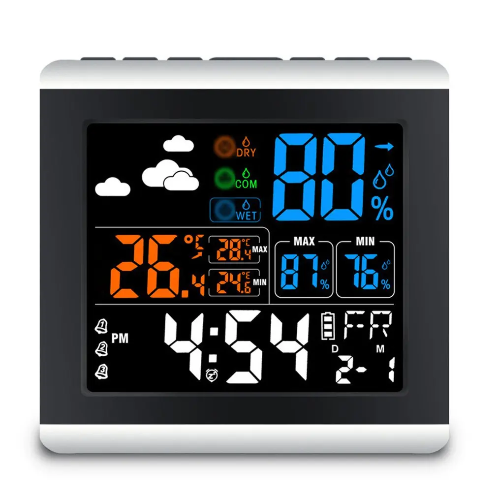 

Color Screen Temperature And Humidity Electronic Clock Indoor Button Type Weather Station Large Screen Household