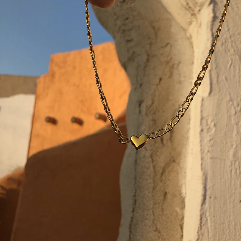 

Amaiyllis 18K Gold Figaro Love Peach Heart Necklace Choker Clavicle Chain Necklace Handmade Boho Collier Kolye Collares Jewelry
