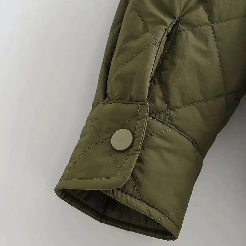 

Za 2021 winter women pocket Lightweight Cotton clothes casual Chaqueta coat Dark buckle Thin Outerwear Warm jacket lapel lady