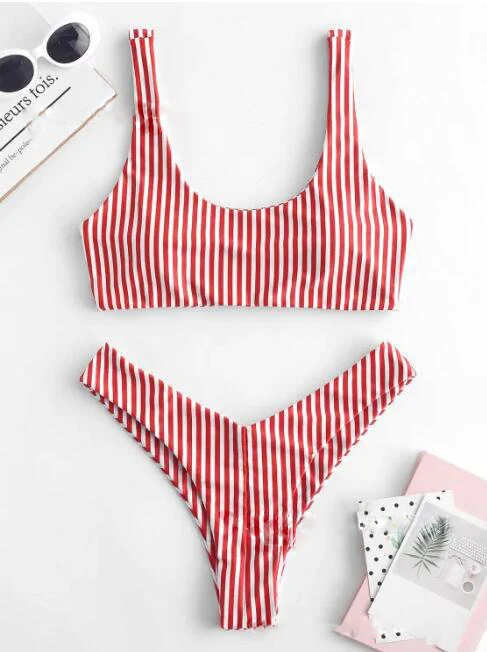 Комплект бикини в полоску Женский бандажный купальник новинка 2020 пуш ап микро