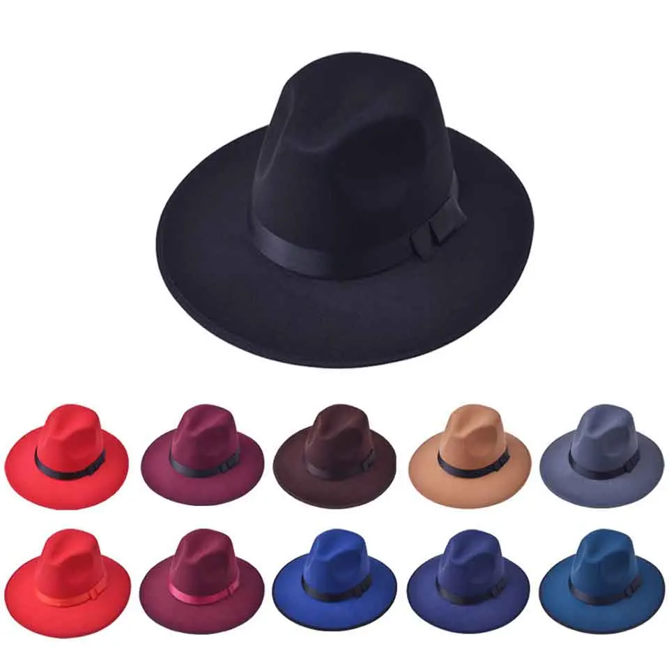 Фетровая шляпа для женщин универсальная мужская однотонная с широкими полями из