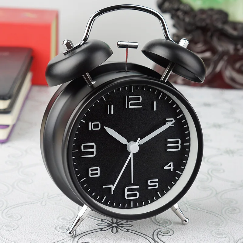 

Silent home metal shell clock lazy mechanical bell clock metal luminous alarm clock for students and children 4 inches