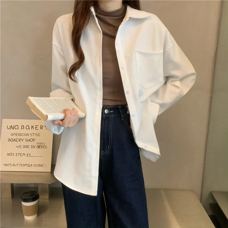 Свободная Вельветовая рубашка средней длины с длинным рукавом Женская Осенняя