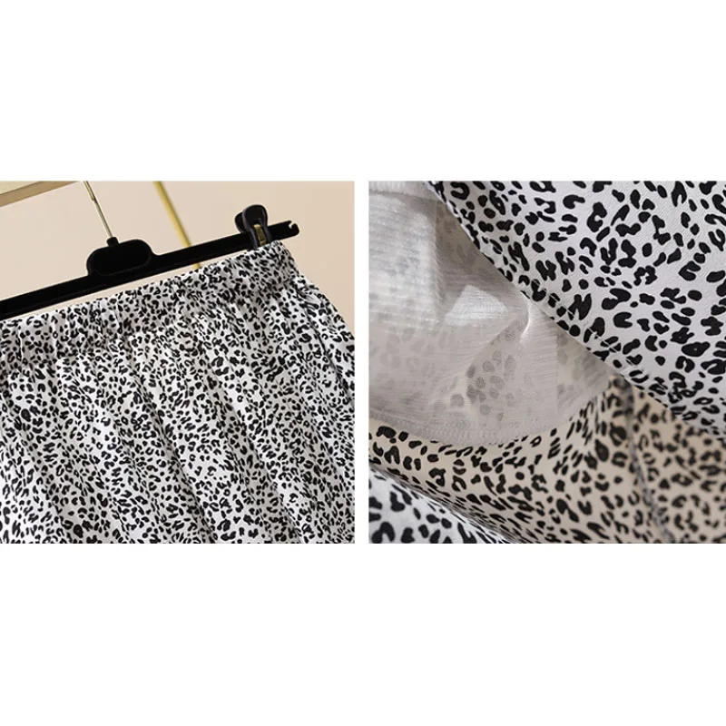 

2021 Summer Vintage Leopard High Waist Women's Skirts A-Line Office Lady Zipper Skirt One Size Print Female Clothing KS642