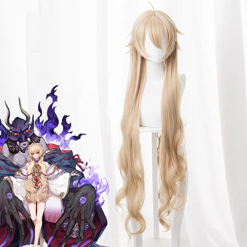 

Onmyoji Sp-style God Rebuke Prajna Kimono Style Yellow Long Curly Hair Cos Wig Anime Cosplay Game Female Kawaii Hair Wig 100CM