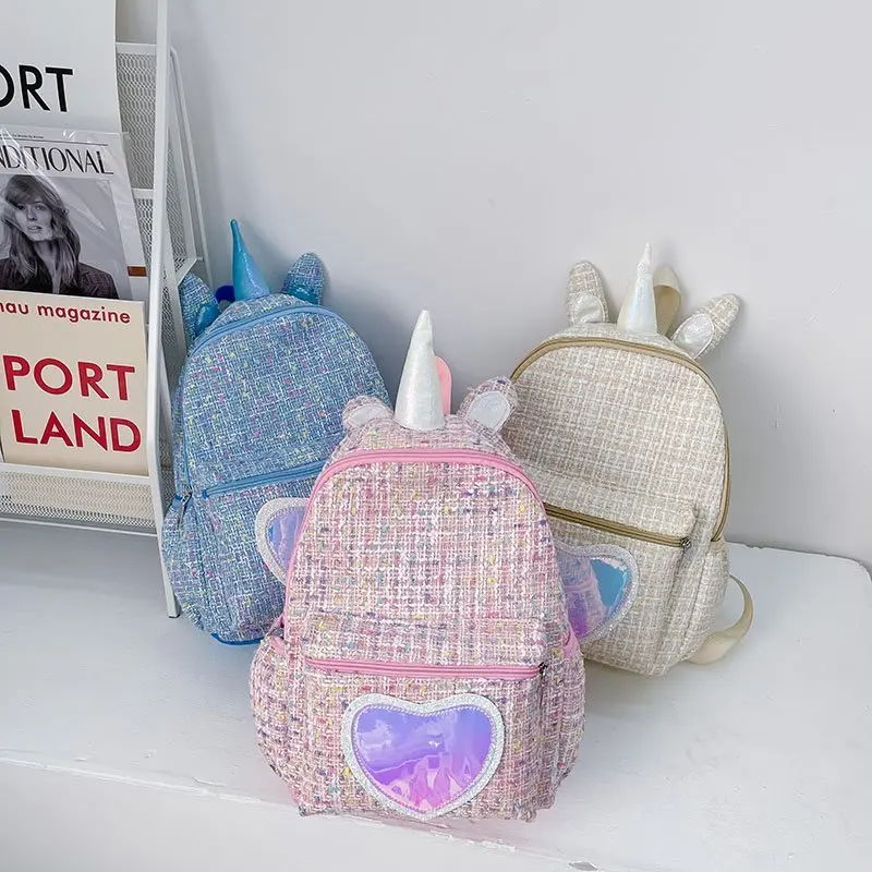 Рюкзак для девочек, розовый, блестящий, с рисунком единорога и блестками