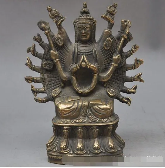 320 7 &quotтибетский буддизм бронзовый медный 1000 руки Бодхисаттва Kwan Yin статуя
