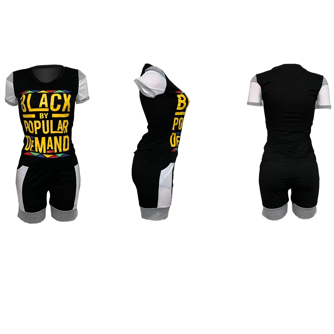 

Summer Fashion Women Printed Stitching Pocket Sports T-Shirt Two Piece Shorts Sets Streetwear Jogging Biker Outfits