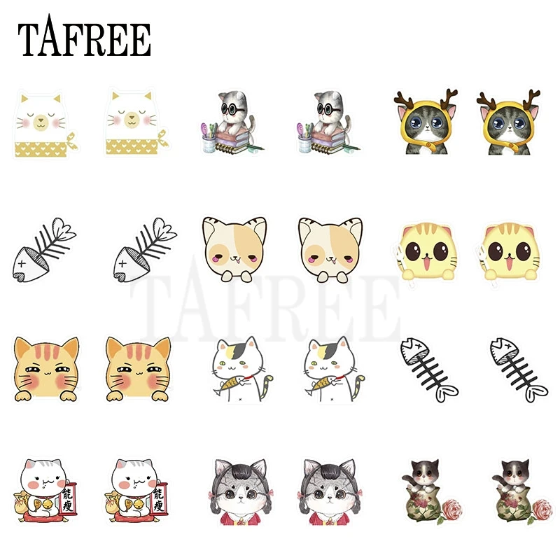 TAFREE акриловая чашка черных котов рыбы костяные серьги эпоксидной смолы листов