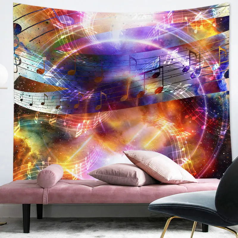 

Colorful Music Sign Tapestry Wall Hanging Decor Balcony Psychedelic Geometric Polyester Tapestries Living Room Decorative Tapiz